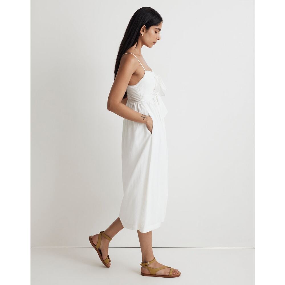 Madewell White Linen Blend Midi Dress Sweetheart Cutout Tie Back 10 - Picture 6 of 16